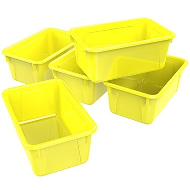Storex Small Cubby Bins Pack of 5 122 x 78 x 51 Inches Yellow 62410U05C