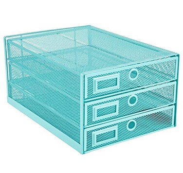 Annova Desk Organizer Wire Mesh 3 Tier Sliding Drawers Paper SorterMultifunctionalPremium Solid Construction for Letters Documents Mail Files Paper Kids Art Supplies Turquoise