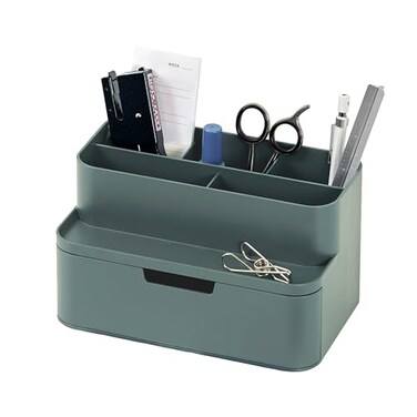 BLUE GINKGO Compact Desk Organizer Small 5Compartment Half Drawer Storage Pen Holder Stationery Organizer for Desktop Vanity Shelf Made in Korea Green