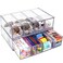 FODIENS Desk Organizer with 8 Drawers 2 Packs Stackable Desktop Storage Box with Removable Drawer Clear Sunglasses Organizer Display Case for Stationery Marker Pens Eyeglasses Office Supply