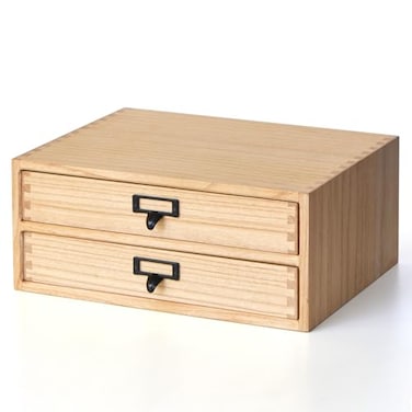 KIRIGEN Wooden Desk Organizer with 2 Drawers Solid Wood Desktop Storage Cabinet Shallow Office Drawer Organizer for Printer Paper and Mail No Assembly 1378 W x 106 D x 59 H Inch FAXNA