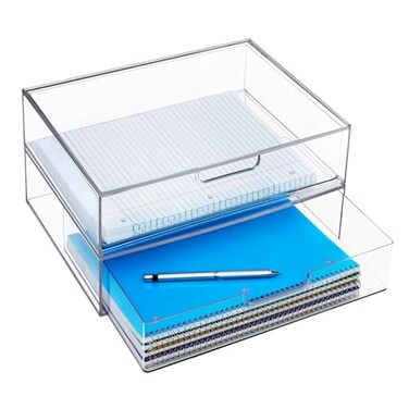 STORi STAX Plastic Stackable Organizer Drawers Set of 2 Clear 125 Wide Set Includes Two Open Drawer Organize Office Desk Accessories Sort Paper Made in USA