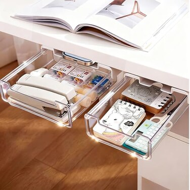 TooCust 2 Pack Under Desk Storage Drawers Slide OutDrillOn or SelfAdhesiveLargeMedium Drawer Under Desk Organizer Under Table Drawer for Home Office School Organization and Storage