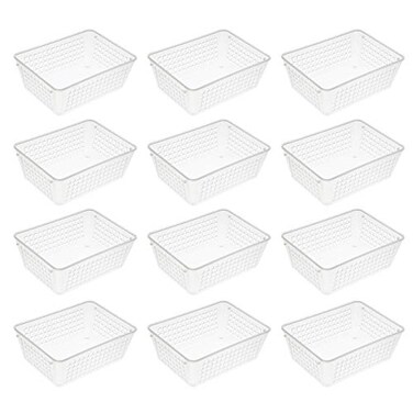 YBM HOME 12Pack Small Plastic Storage Baskets for Home Junk Drawers and Office Desktop Drawers Organization Functional Trays for Kitchen Bedroom and Bathroom Clear