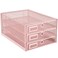 Annova Desk Organizer Wire Mesh 3 Tier Sliding Drawers Paper SorterMultifunctionalPremium Solid Construction for Letters Documents Mail Files Paper Kids Art Supplies Light Pink