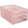 Annova Desk Organizer Wire Mesh 3 Tier Sliding Drawers Paper SorterMultifunctionalPremium Solid Construction for Letters Documents Mail Files Paper Kids Art Supplies Light Pink