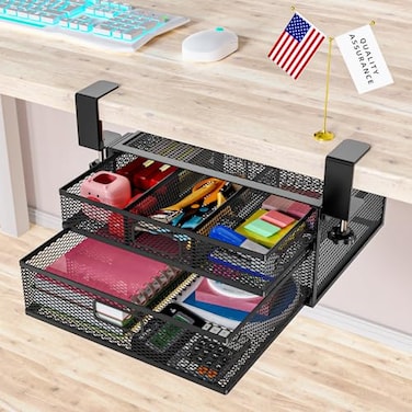SEYHAKI Under Desk Drawer Organizer No Drilling Under Desk Storage Drawer Organizer Metal Under Desk Drawer Suitable for Home and Office13 Inch
