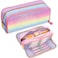 BETURETOP Glitter Rainbow Pencil Case Large Capacity Pencil Pouch Pen Bag Organizer with 3 Compartments for Students School Office Supplies Back to School Gifts