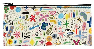 Blue Q Funny Pencil Case Doodle Party Compact Cool Pencil Pouch 425 by 85 Size Chunky Zipper 95 Recycled Plastic Sturdy EasytoClean Office Supplies Travel Essential Holder