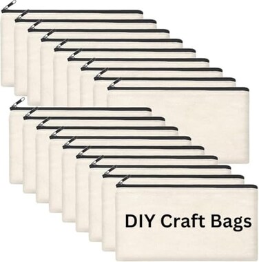 Cruleen 20 PCs Blank canvas Zipper Pouch Makeup Bags Bulk Pencil Pouch with Sturdy ZipperMultiPurpose DIY Crafts Toiletry Canvas Bags Case for Sublimation Stationery Cosmetic Storage 83x47