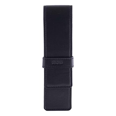 DiLoro Leather Double Pen Case Pencil Pouch Holder for Two Fountain Ballpoint Rollerball Pens and Pencils Black