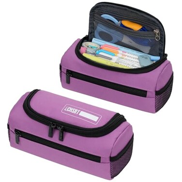 ECHSRT Jumbo Pencil Case Organizer for Men Women Extra Large Capacity Pencil Pouch Sturdy Portable Storage Bag for Office Travel Supplies Purple