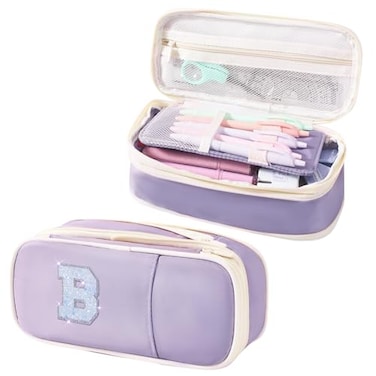 Janhavi Cute Pencil Case for Girls Simple Foldable Pouch Initial Bag for Women Adults Teens for Birthday Christmas Purple B