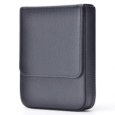 Lanxivi Genuine Leather Fountain Pen Case 6 Slot Black Leather Organizer Portable Pen Bag Pouch Drawer Style