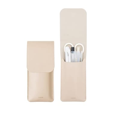 LHiDS Leather Pencil Pouch Pen Bag for Three Fountain Ballpoint Rollerball Pens Small Pencil Case Travel Bags Organizer Apricot