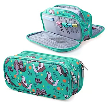 LParkin Cute Otter Gifts Otters Pencil Case Super Large Capacity Canvas 3 Compartments Pen Bag Pouch Cute Stationary Case Makeup Cosmetic Bag