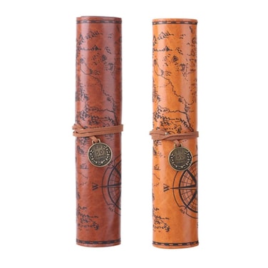 MAGICLULU Retro Treasure Map Roll up Pencil Case Leather Large Capacity Pencil Pouch Organizer for Art Supplies and Makeup Brushes 819X819 Inches