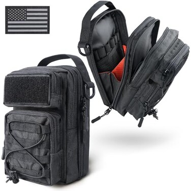 RXW Large Capacity Pencil Pouch for Boys Tactical EDC Zippered Pencil Bag Small Tool Pouch for Adults includes US Flag Patch 2 MOLLE Straps Black