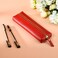 Sluxa Genuine leather pen case Cowhide red pencil pouch with zipper Soft pen bag for adults