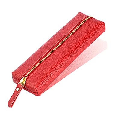 Sluxa Genuine leather pen case Cowhide red pencil pouch with zipper Soft pen bag for adults