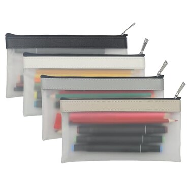 TriTree 4 Pack Clear Pencil Pouch Aesthetic Small Pencil Pouch Cute Pencil Bag Black White Gray Beige