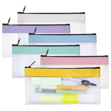 U ANNPER 6 Pack Clear Pencil Pouches with Zipper Soft TPU Pencil Case Bulk for Kids Students Waterproof Makeup Bag Travel Organizer Small Pen Pouch Set for School Office Supplies