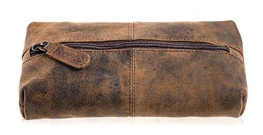 KomalC Genuine Buffalo Leather ZipLock Cosmetic Pencil Pouch Versatile Makeup and Stationery Case