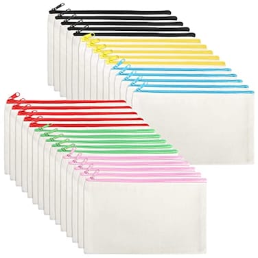 yarlung 30 Pack 8x5 Inches Canvas Zipper Pouch Blank DIY Craft Pen Pencil Case Multipurpose Makeup Bag for Cosmetic Invoice Bill Travel Toiletry 6 Colors Zipper