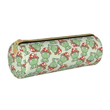 Aoojanu Cute Frog Red Mushroom Leather Pencil Case Zipper Pen Makeup Cosmetic Holder Pouch Stationery Bag For School Work Office