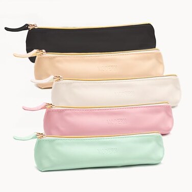 XJMWXHFC 5Pcs Small Pencil Cases Pencil Pouch with Zipper Cosmetic Makeup Bag Multifunction Stationery Organizer for Home Office Vacation Black Green White Pink Beige