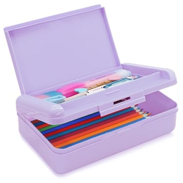 Nuozme Double Layer Pencil Box Hard Pencil case 2 Compartments Plastic Large Capacity Pencil Case with Snaptight Lid Hard Storage Organizer Box for Girl Boy MediumsizedPurple