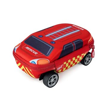 ZIPIT Fire Truck Pencil Case for Boys Large Capacity Pencil Box for School with Spinning Wheels Red