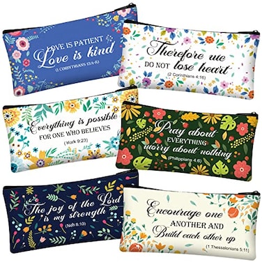 Zonon 6 Pack Bible Verse Pencil Pouch Faith Rustic Floral Patterned Inspirational Quote Pencil Case Scripture Study Supplies Makeup Bags for Christian Women Man77 x 4 InchNovel Style