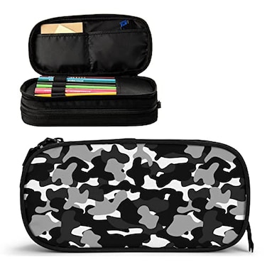 OWCRNEF Camo Adult Pencil Case Box Large Capacity College Black Pencil Bag Pouch Marker Organizer with 2 Compartments Durable Zipper