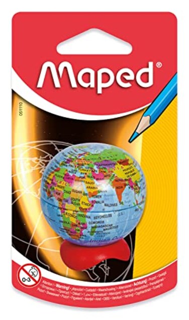 Maped Globe 1 Hole Pencil Sharpener Compact Desk Accessory Precise Sharpening Educational Tool Attractive Design Efficient