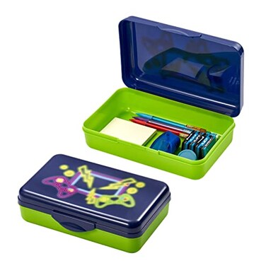 It's Academic Its Academic Pencil Box Kit Includes Ruler Sharpener Durable Plastic for School Office Supplies Blue Gaming Design