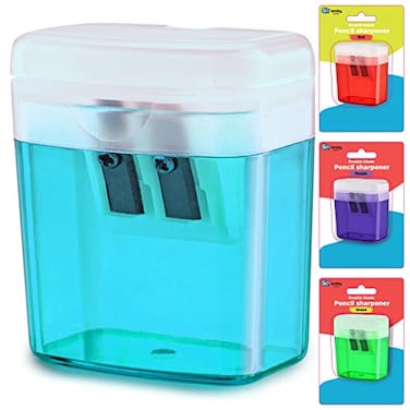 Enday Pencil Sharpener Dual Hole Manual Blue Jumbo Crayon Sharpener with Cover and Bin Handheld Color Pencil Sharpeners for Large Standard Pencils Also Available in Red Green Purple 1 Pc By