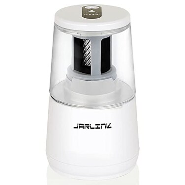JARLINK Electric Pencil Sharpener HeavyDuty Helical Blade to Fast Sharpen Auto Stop for No2Colored Pencils68mm AC AdapterBattery Operated in School ClassroomOfficeHome White