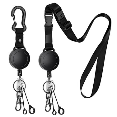 Maileto 2 Pack Heavy Duty Retractable ID Badge Holder Key Reel with Adjustable Breakaway Lanyard Carabiner Key Ring Pen Holders Lobster Clip ID Badge Strap and 32 Retractable Cord Hold Up to 15 Keys