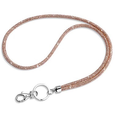 Artscope ID Card Holder Lanyard 348 All Around Bling Crystal Neck Strap Lanyard Womens Chain ID Badge Holder Necklace Champagne