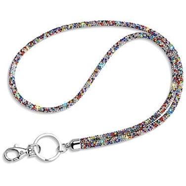 Artscope ID Card Holder Lanyard 348 All Around Bling Crystal Neck Strap Lanyard Womens Chain ID Badge Holder Necklace Colorful
