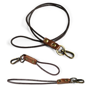 boshiho Office Lanyard Cowhide Leather Neck Lanyard Wrist Strap with Strong Clip and Keychain for Keys ID Badge Holder USB or Cell Phone 3 Size