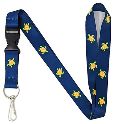 Vinylcation Cute Turtle Lanyard for Keys ID Badge Holder with Detachable Buckle Blue Polyester Sea Turtle Neck Strap Keychain for Teachers Nurses Students Office Work