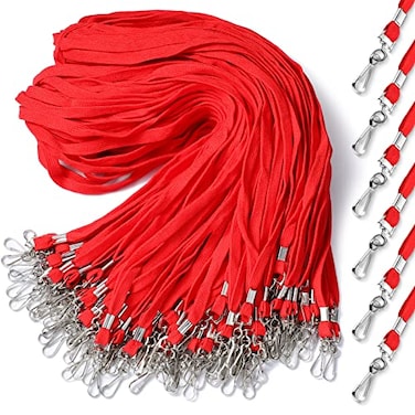 Epakh 200 Pcs Lanyards for ID Name Badge Holder Neck Lanyard Flat with Clips Neck Straps for Office School NurseRedCotton