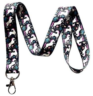 Execucat Fantasy Unicorn Lanyard Keychain ID Badge Holder Floral Print Neck Strap for Keys Work School