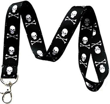 Execucat Skull Crossbones Lanyard Keychain ID Badge Holder Black Gothic Pirate Skull Print Neck Strap for Keys Work Office Men Women