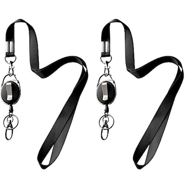 HoAoOo 2 Lanyards 2 Retractable Badge Reel with Clip and Key Ring for ID Card Holders Black