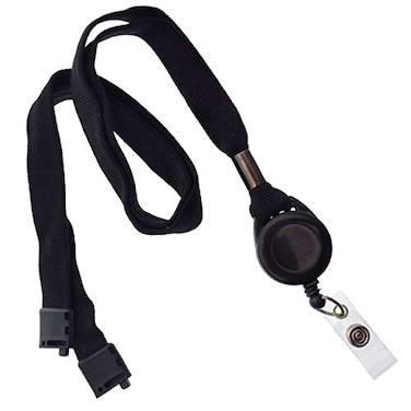 Specialist ID 5 Pack Comfort Black Breakaway Lanyard Retractable Badge Reel Combo Stretchy Neck Strap with Retracting Reel Cord for Office Badges Keys and Access Cards