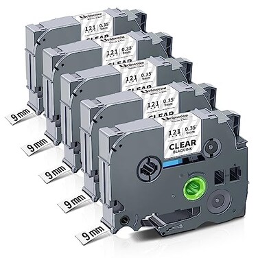 Unismar Compatible for Brother Ptouch TZe121 TZe121 TZ121 TZ 9mm 035 Laminated Black on Clear Label Maker Tape for P Touch PTD200 PTD210 PTD220 PTD600 PTD400 PTH100 PTH110 38 x 262 5Pack