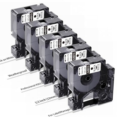Freshworld 5X Replace for DYMO Label Maker Refills 45013 Black on White 12 Inch 23 Ft